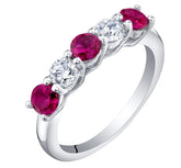 Sterling Silver Ring with CZ's and Created Rubies -Sz. 6